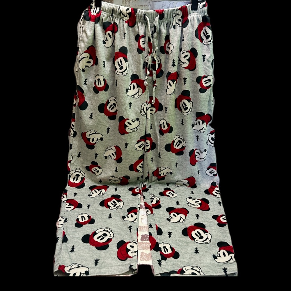 Disney Men’s Mickey Mouse Gray and Red Pajama Bottoms L